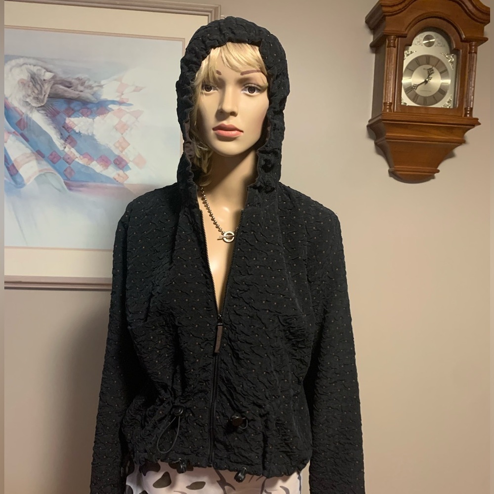 Animale Brand Women's Hooded Jacket Black with Pink Polka Dots Size Small